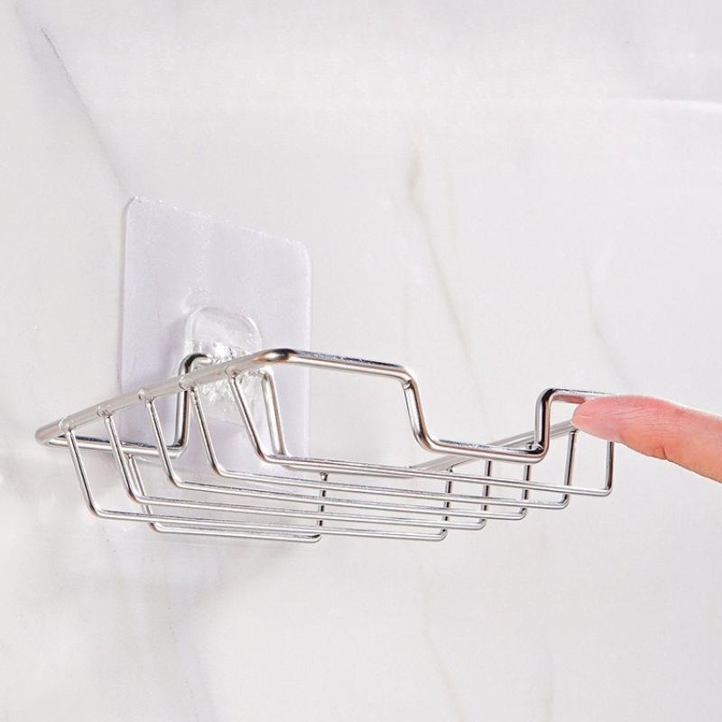 1pc Soap Rack Soap Box Wall Mounted Stainless Steel No Punching Required Storage Rack TOILET Bathroom Accessories