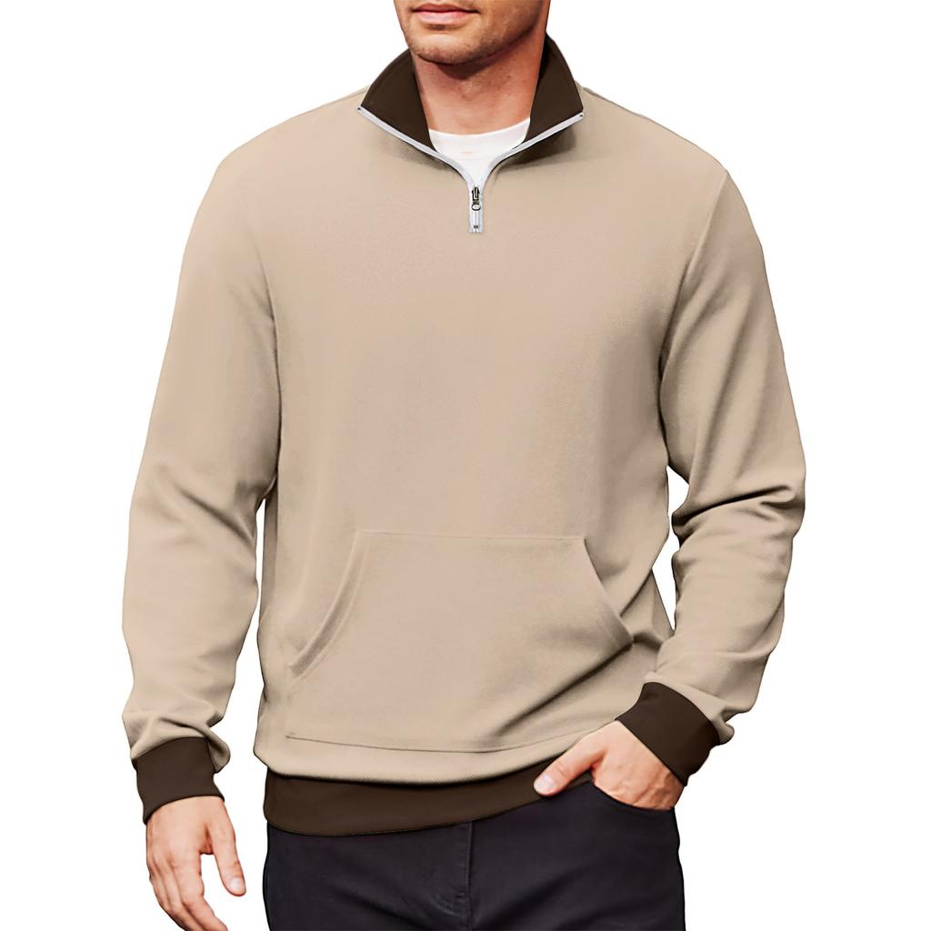 Men's Casual Long-Sleeved Collared Quarter-Zip Sweatshirt