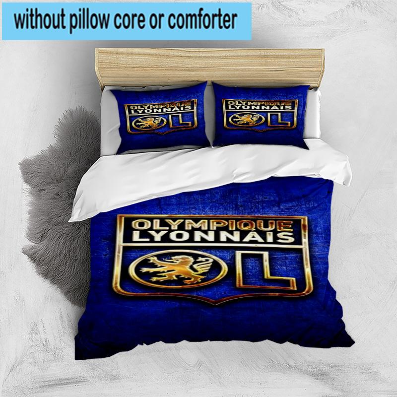3pcs Lyon Football Crest Printed Bedding Set Duvet Cover Closure Includes 1 Duvet Cover & 2 Pillowcases Bedding Sets Home Decor Gifts