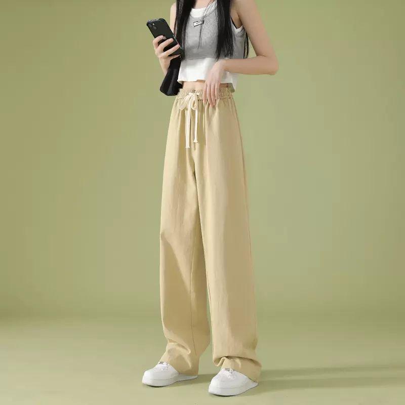 2026 Summer Women's Wide-Leg High-Waisted Loose Suit Pants with Double Buttons and Drawstring - Lightweight and Casual