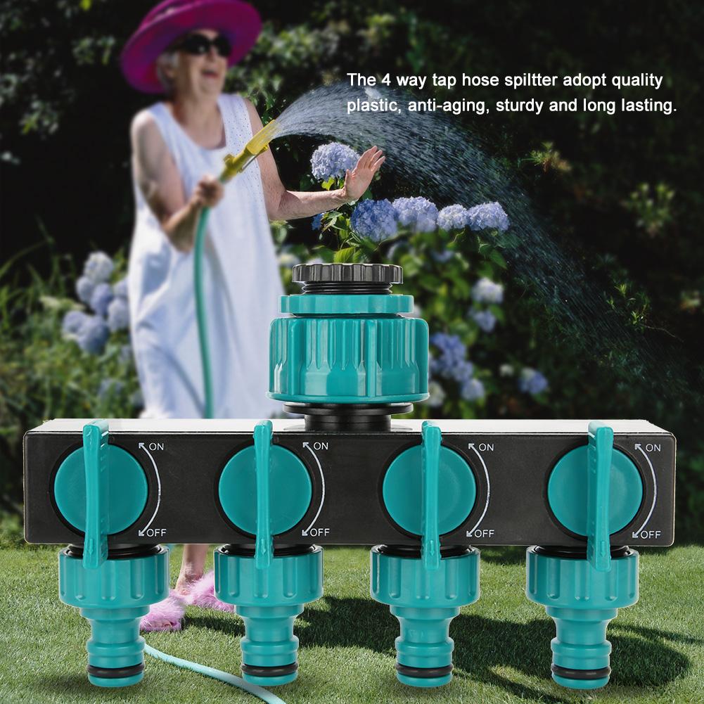 4 Way Tap Hose Adapter,   Converts Faucet Water To 4 Outlets with Stop Valve, Great for Garden Watering, Easy Installation with