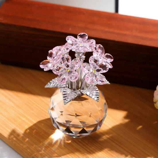 Faux Crystal Flower Figurine Forget Me Not Flower Gift for Women Sympathy Clear Glass Flower Ornaments for Valentine's Day Birthday Table Decor