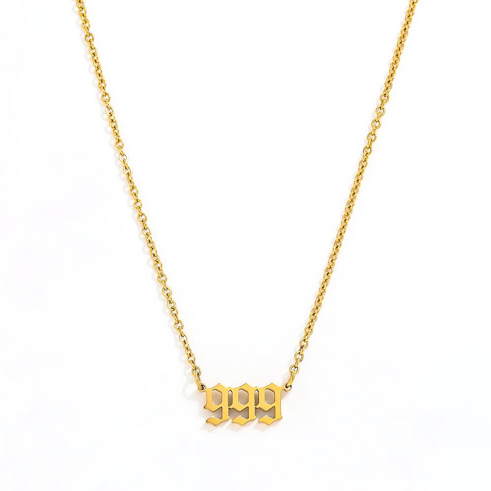Fenny 18K Gold Plated Non Tarnish Fashion Dainty Delicate Number Figure 111-999 Pendant Stainless Steel Necklace