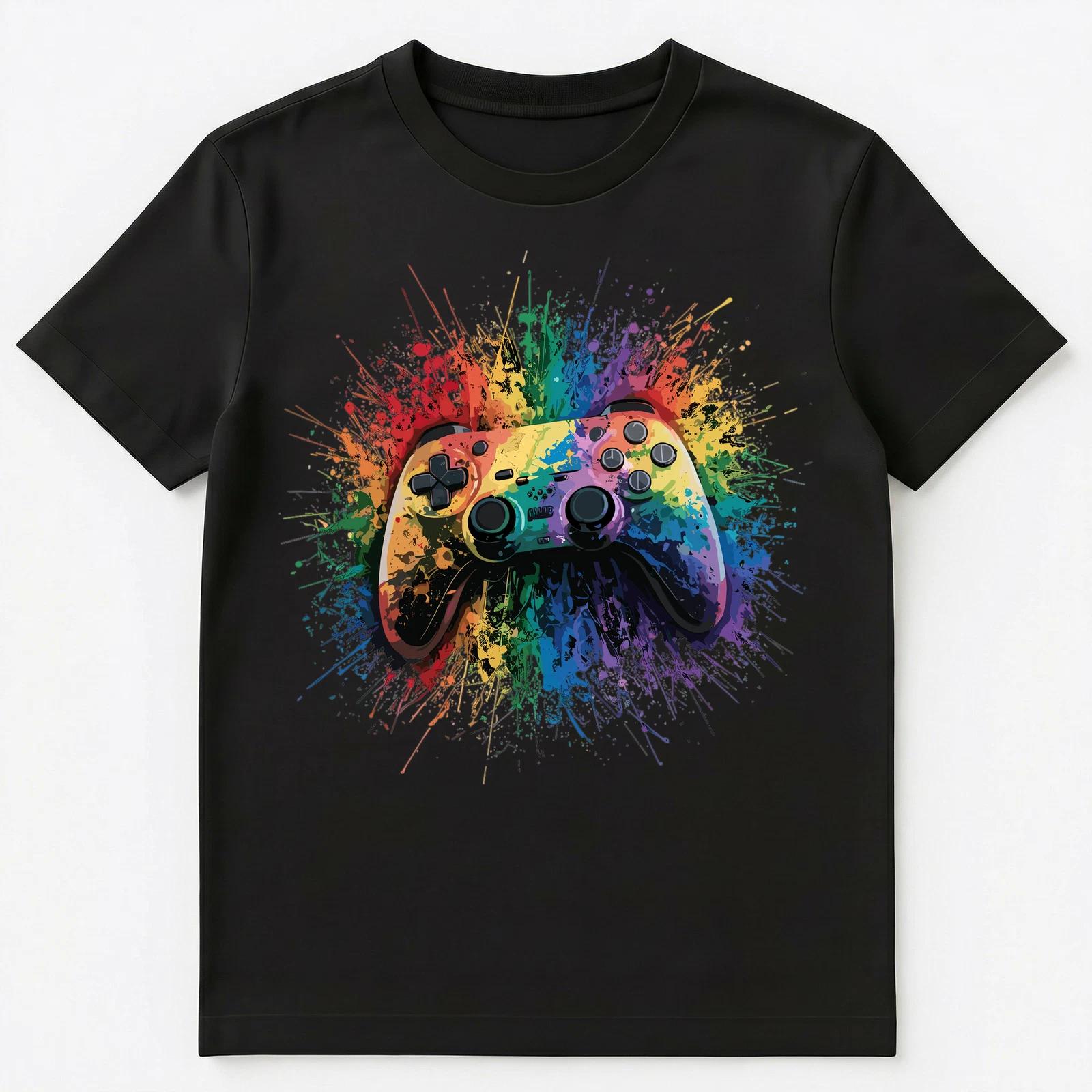 Цветной Всплеск Краски Игровой Контроллер Арт Графика Унисекс Футболка L