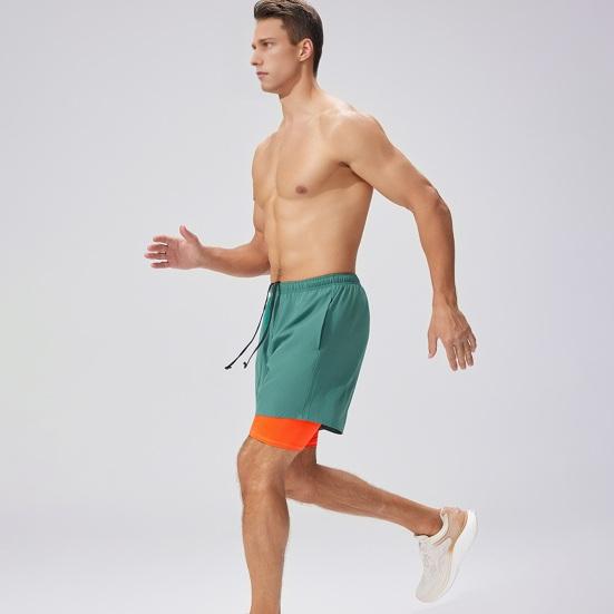 Men Shorts Adjustable Waist Drawstring Fake Two-Piece Design Moisture-Wicking Quick-Drying Running Sport Shorts