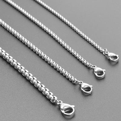 2/2.5/3/4mm Stainless Steel Square Rolo Chain Necklaces For Women Men Accessories 40-90cm Long Chains Round Box Jewelry Bulk Set