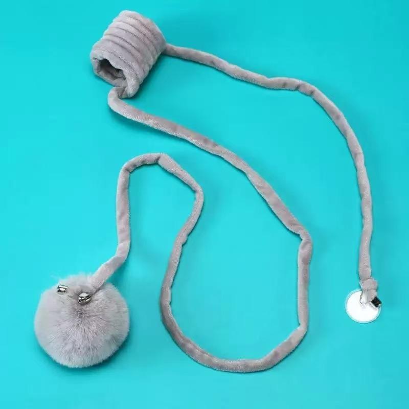 Cat Toy Suction Cup Spring Rabbit Fur Ball Stretchable Elastic Rope Bite Resistant Self Interactive Cat Teaser