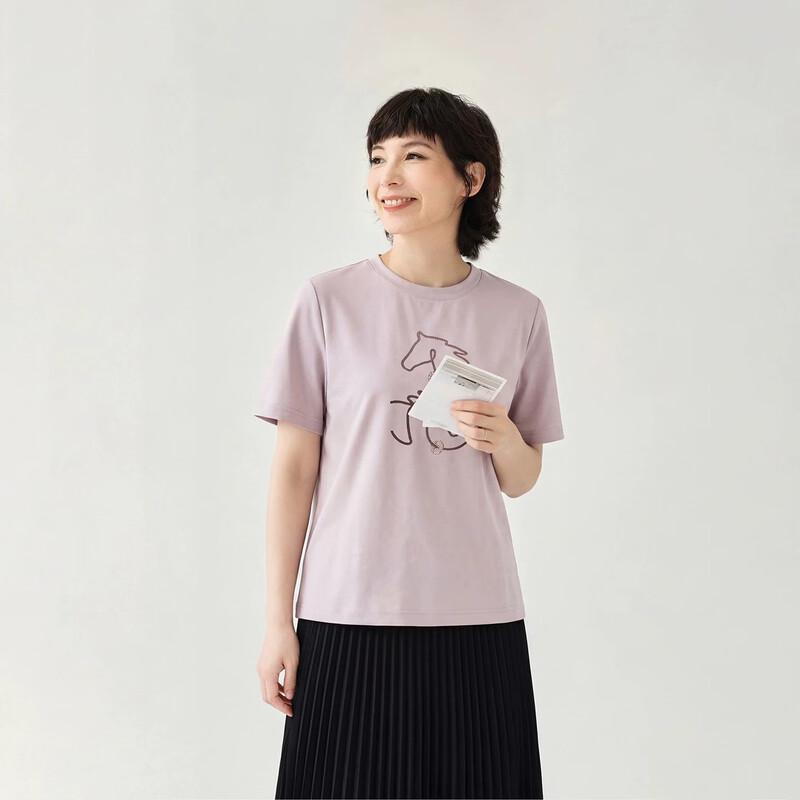 Feinikesi Women s Galloping Horse Rhinestone Cotton Blend T-Shirt L нежно-розовый