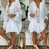 Casual Loose Lapel Shirt Solid Color Single Breasted Lady Party Wear