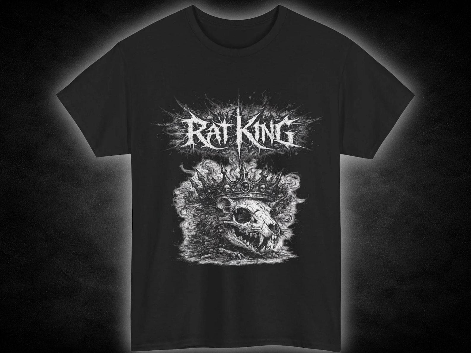 Rat King skull illustration Tee | Gothic metal band shirt, distressed crown artwork S