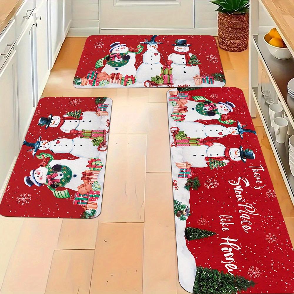 

1 шт. Кухонные коврики против усталости с рождественским принтом снеговика, водонепроницаемый, нескользящий, толстый, амортизирующий кухонный коврик, сверхпрочный комфортный коврик для стояния для кухни 40*60cm