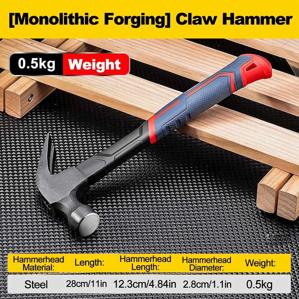 Multi-Purpose High Carbon Steel Claw Hammer with Ergonomic Handle & Non-Slip Grip, Durable Woodworking Tool for DIY, Home Repair