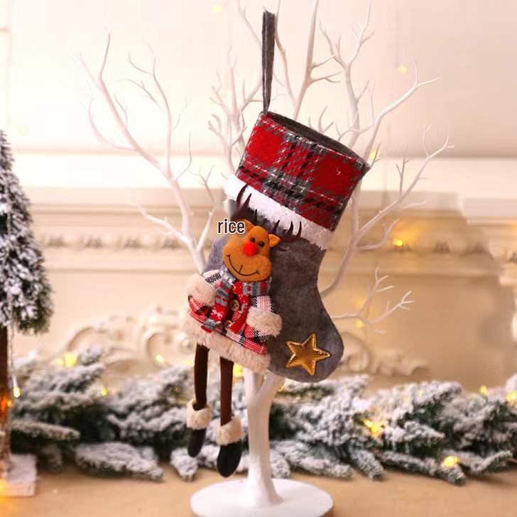 Medium Plaid Christmas Stocking Ornament for Kids' Holiday Candy, Tree Decoration, Home Decor