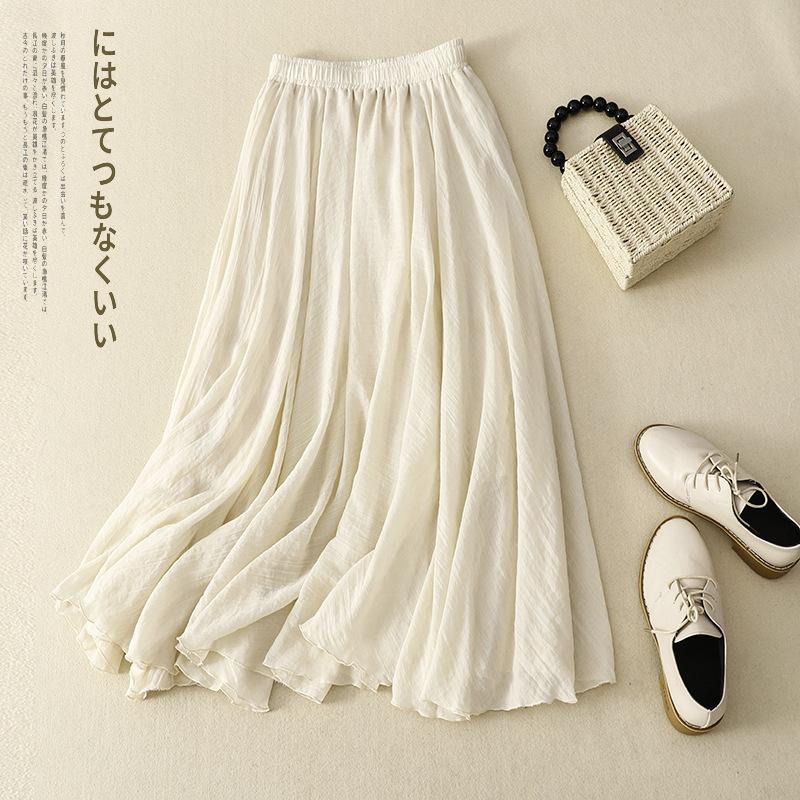 Summer Vintage Solid Woman Skirt Cotton Ruffle Double Layer Skirt