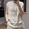 Women Vintage Linen Tank Top Summer Solid Color Drop‑Shoulder Loose Sleeveless Vest Casual Retro Literary Outer Wear Top