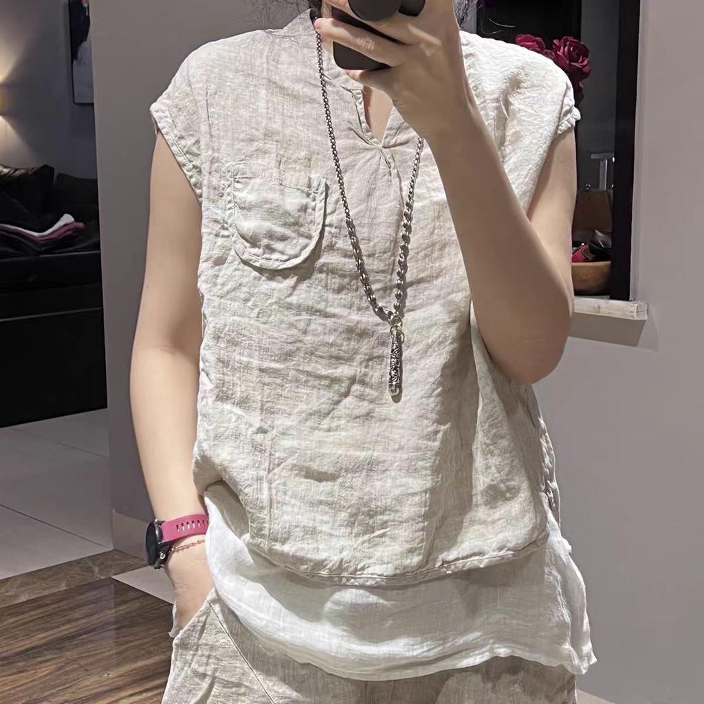 Women Vintage Linen Tank Top Summer Solid Color Drop‑Shoulder Loose Sleeveless Vest Casual Retro Literary Outer Wear Top