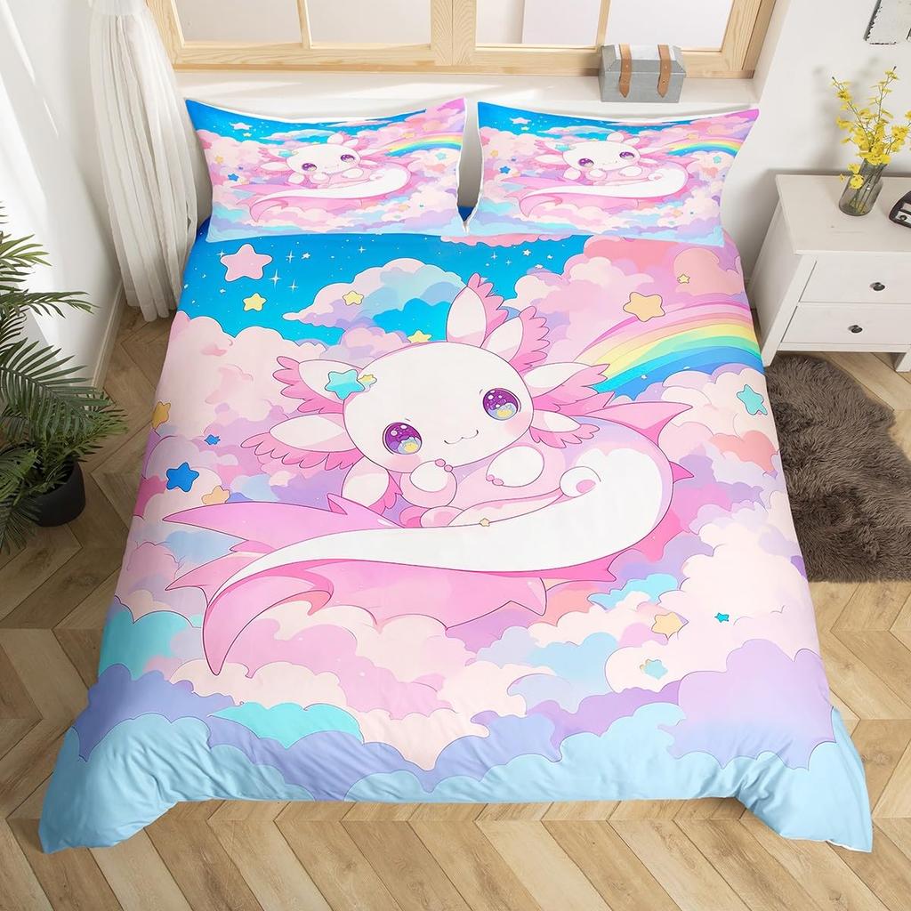 Comforter Kids Axolotl Full Kingcute Ocean Animal Bedding Set Marine Life Romantic Comforter Pink Coral Plant Bed