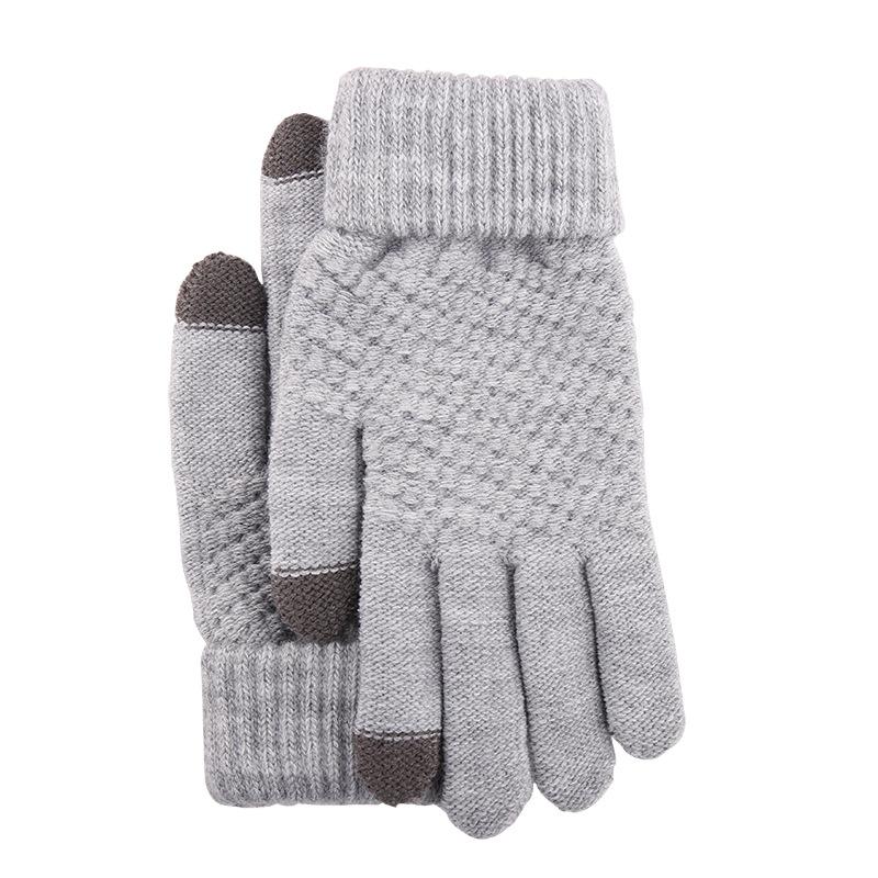 Warm Touch Screen Gloves for Autumn and Winter Men's and Women's Thick Velvet Gloves Anti Cold Jacquard Gloves Knitted Gloves
