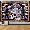 Trippy Purple Mushroom Skull Tapestry, Sun Moon Celestial Forest Print Wall Hanging for Bedroom Aesthetic Living Room Dorm Decor