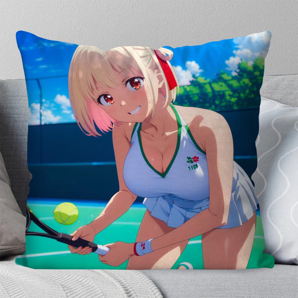 Chisato Nishikigi Anime Lycoris Recoil Kissenbezug Quadratisches Kissen Schlafzimmer Sofa Freizeit Komfort Wohnzimmer Heimdekoration 40X40