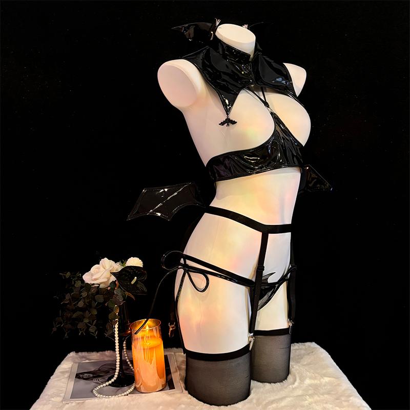 Sexy Original Halloween Little Devil Cosplay Costumes Bat Girl Bikini Desiagn Devil Wings Leather Unifrom Tempting Underwear