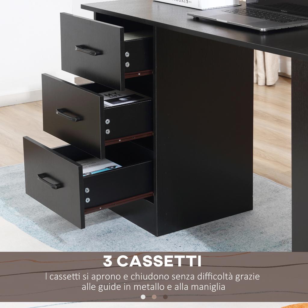Modern Desk In Wood with 3 Drawers and 3 Shelves for Bedroom and Office, 120x49x72cm, Black
