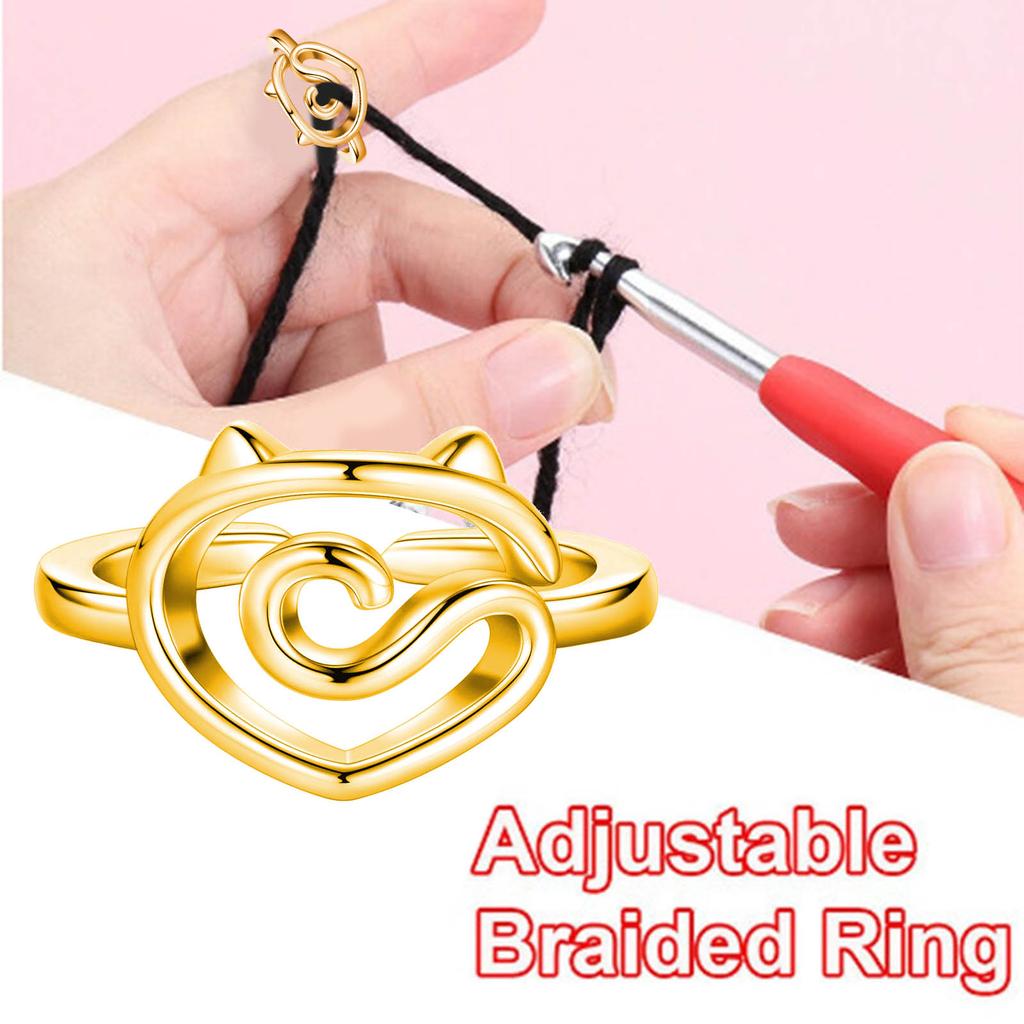 Creative Cat Crochet Hook Rings Adjustable Knitting Loop Rings Tail Accessory Fashionable Jewelry for DIY Enthusiasts