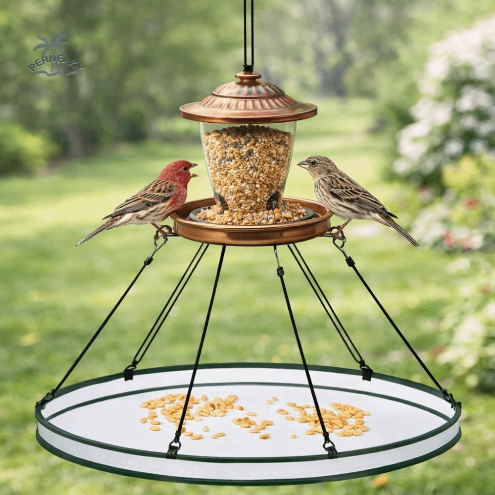 Plateau collecteur de nourriture pour oiseaux pliable Anti-renversement Grande capacité Mangeoire à oiseaux suspendue Collecte efficace Coupe-vent Station d'alimentation pour oiseaux