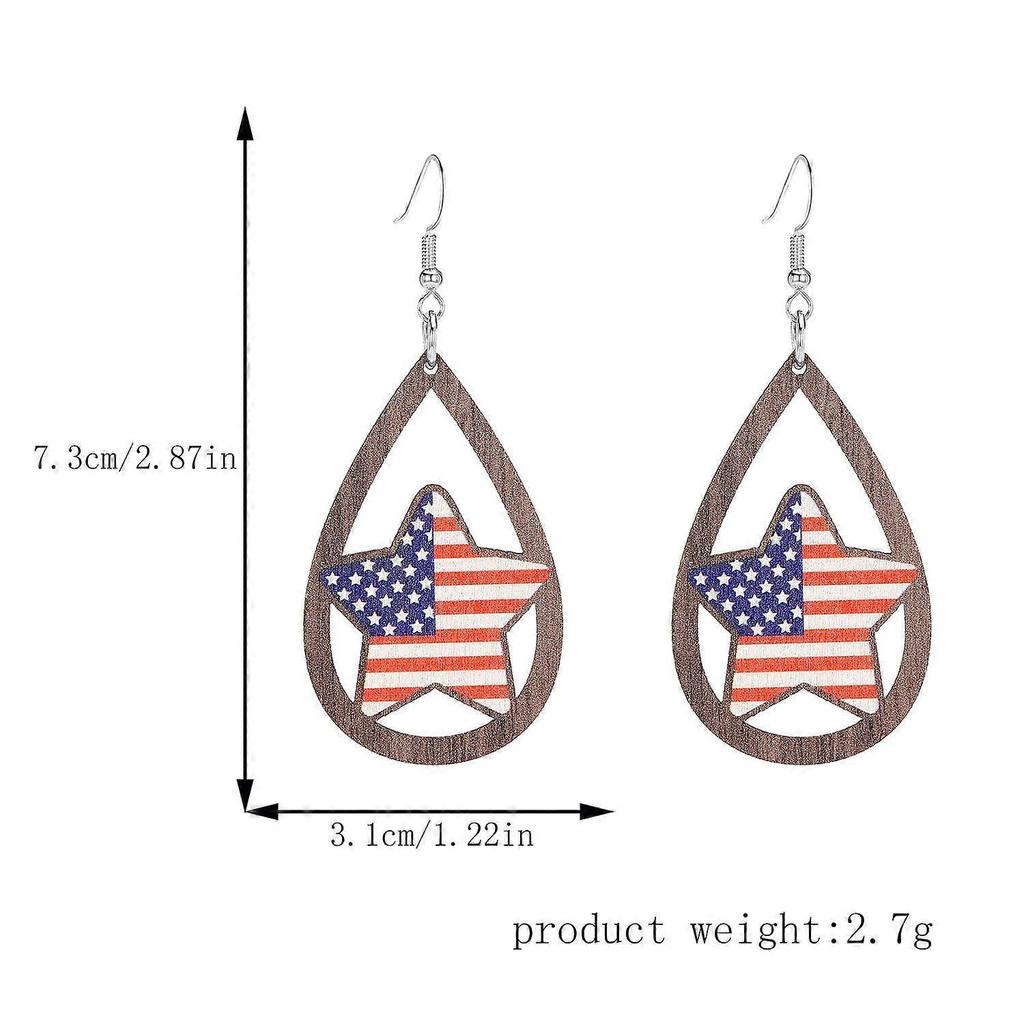 4th of July Decorations Clearance! Loopsun American Flag Pendant Drop, Sunflower Shape Boho Patriotic Earrings, Stars and Stripes Wood Heart Beaded