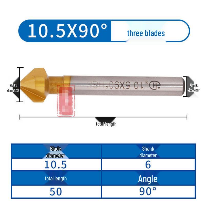 90° Titanium-Coated Chamfering Tool, Single/Three-Flute, 45° Countersink and Deburrer for Stainless Steel.