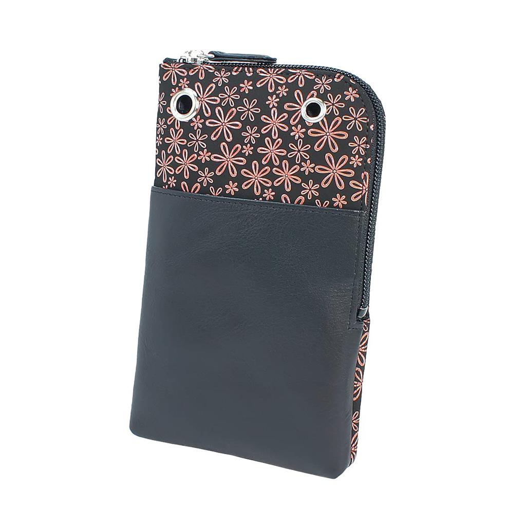 Indenya Inden Sacoche Smartphone Pochette Smartphone Case Deerskin Black x Pink Lacquer Snow Grass Pattern 5027-51-160