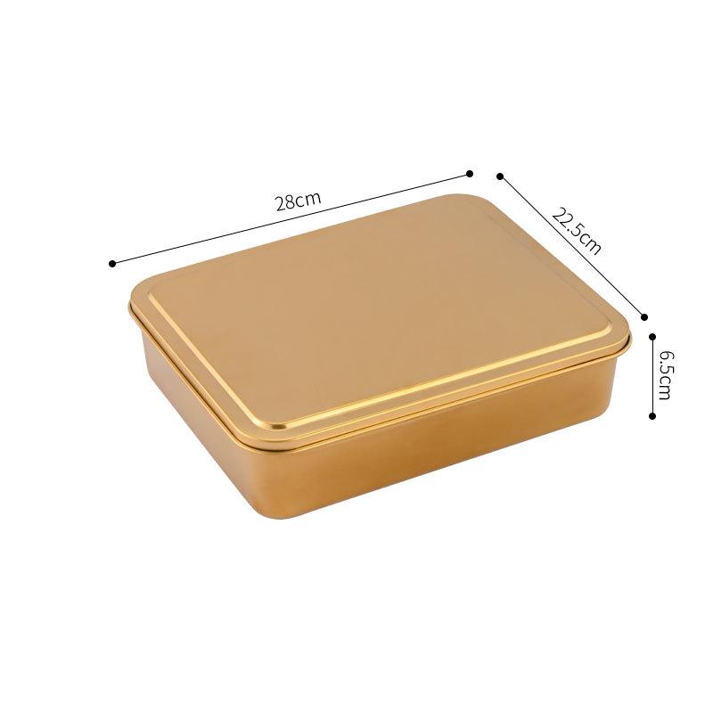 Rechteckige Serviertabletts Tiramisu-Tablett aus Edelstahl mit Deckel Vertiefte Kuchenbackform Lebensmittelteller Küchenutensilien