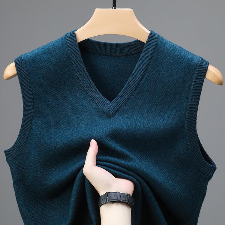 Men's V-Neck Wool Knit Vest - Autumn/Winter Solid Color, Middle-Aged & Elderly Style
