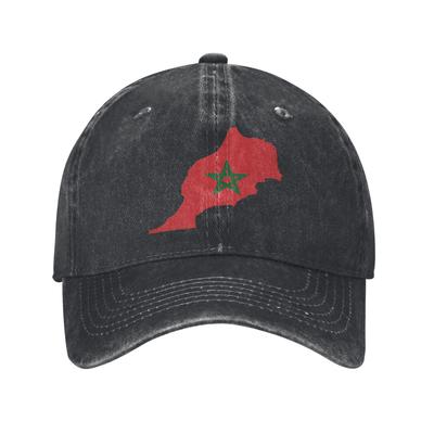 Men Women Morocco Flag Map Printed Hat Vintage Distressed Denim Washed Baseball Cap Adjustable