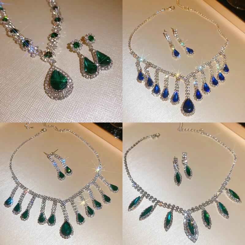 "High-End Luxury Drop Necklace and Earrings Set - European and American Niche Versatile Jewelry"