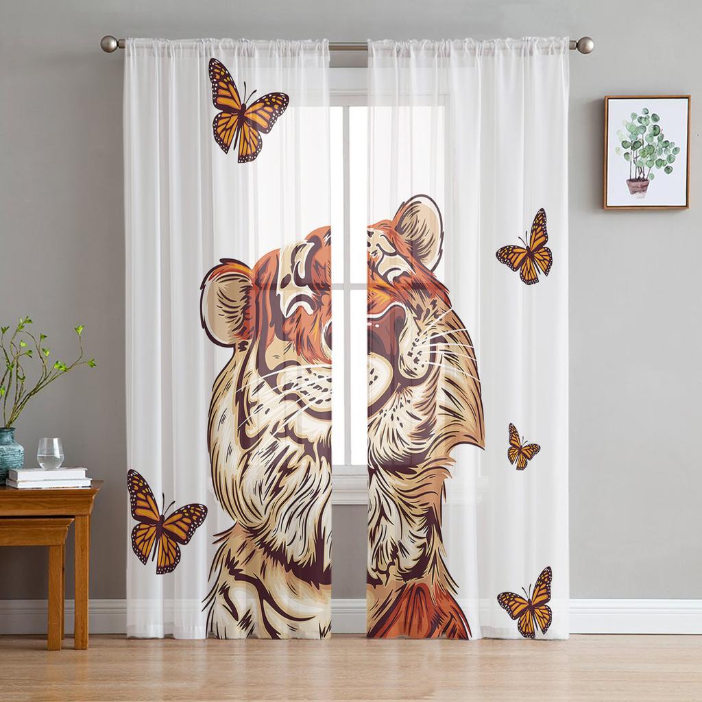 Wild Animal Tiger Walking In The Snow Sheer Curtains for Living Room Decoration Window Curtains Kitchen Tulle Voile Curtains