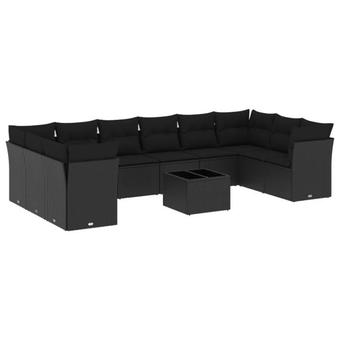 VidaXL Salon de jardin 11 pcs avec coussins noir résine tressée 3218205