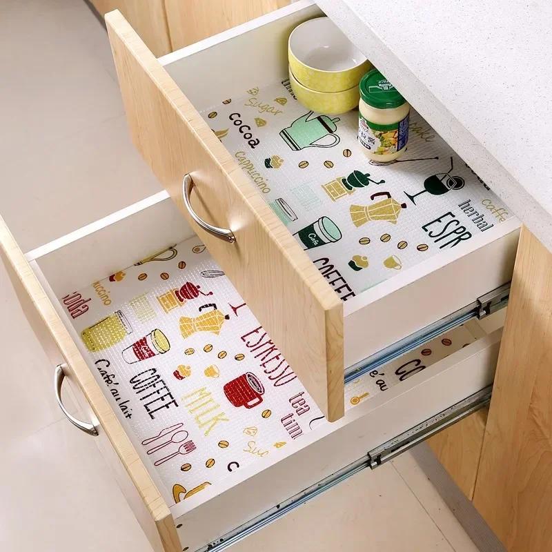 Printed Waterproof Drawer Mat - Scalable Cabinet Liner for Kitchen/Fridge, Non-Slip Shelf Contact Paper