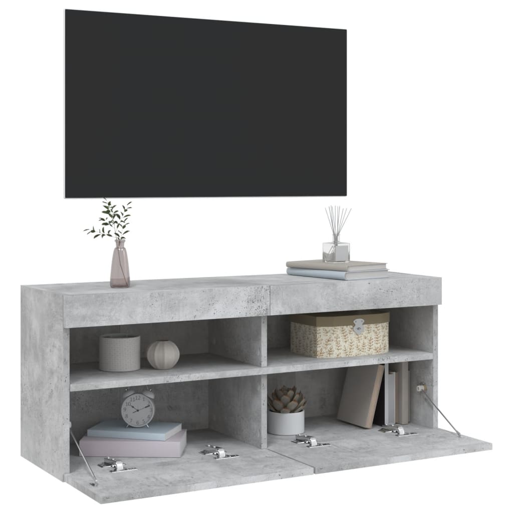 Wall Mounted TV Cabinet with RGB LED Lighting Concrete Grey 100 x 30 x 40 cm