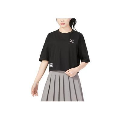 Logo Print Round Neck Short Sleeve T-Shirt Women Tops Black 623253-01