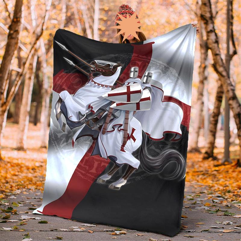 Cross Templars Knight Flannel Blanket Soft Warm All-Season Throw, Design for Camping, Car Travel, Hiking Sofa, Bed, Office Perfect Gift for Parties