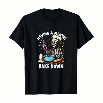 Plus Size Unisex Funny Skeleton Baker Unisextal Bake Down Graphic Tee Casual Daily Top