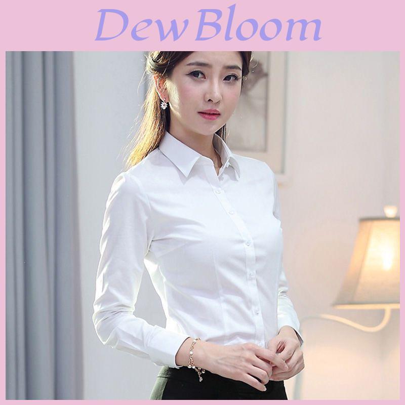Womens Long Sleeve Business Shirt With Spliced Polyester For Office Work And Formal Wear