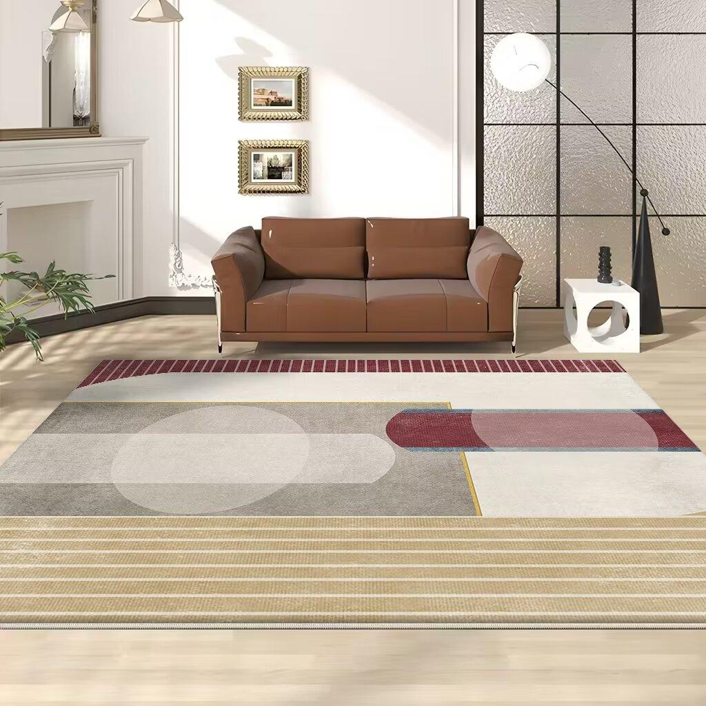 Green Geometric Carpet Artistic Stripes Living Room Decorative Luxurious Home Rug Comfortable Bedroom Floor Mats Easy Cleaning