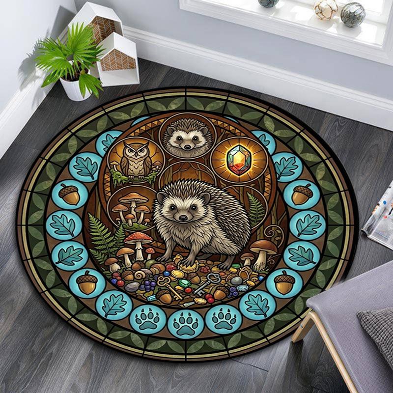 Forest Wildlife Glass Round Area Rug Under Office Chairs Bedroom Living Room Home Decor