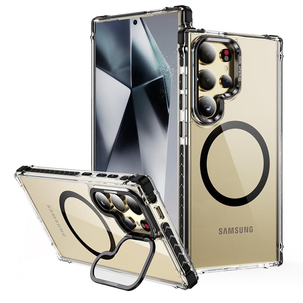 For Samsung Galaxy S24 Ultra Clear Phone Case with Lens Kickstand Cover Compatible with MagSafe