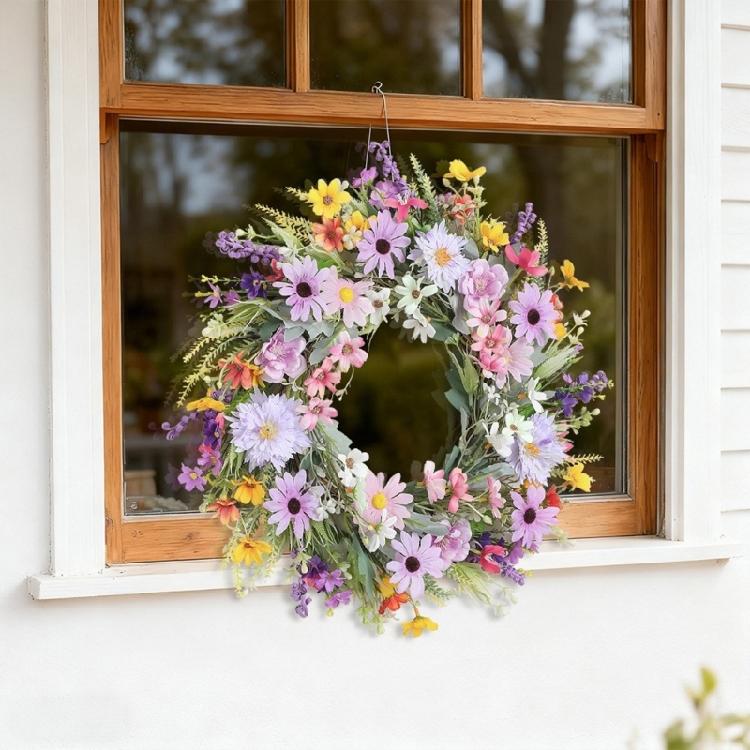 Delicate Violets Pink Blossoms Wreath Silk Flower Garlands Elegant Door Hanging Ornament Outdoor Garden Decoration