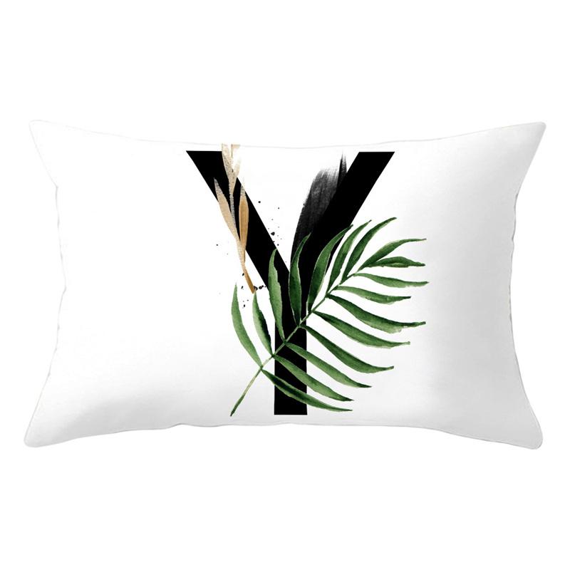 30x50cm 26 Letters Polyester Pillowcase Green Leaves Plant Cushion Cover Living Room Home Decoration Car Waist Throw Pillow Case