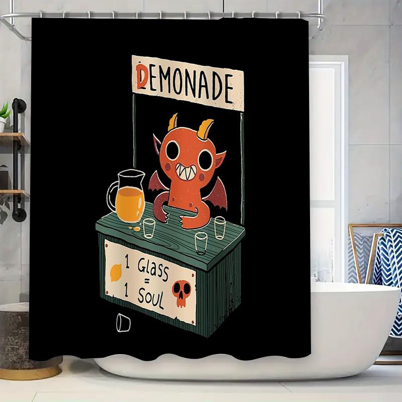 

Cute Devil Bartender Shower Curtain Funny Cartoon Anime Bathroom Decor Home Decor Washable Fabric Hotel Supplies W60H190(CM)-1 Pcs