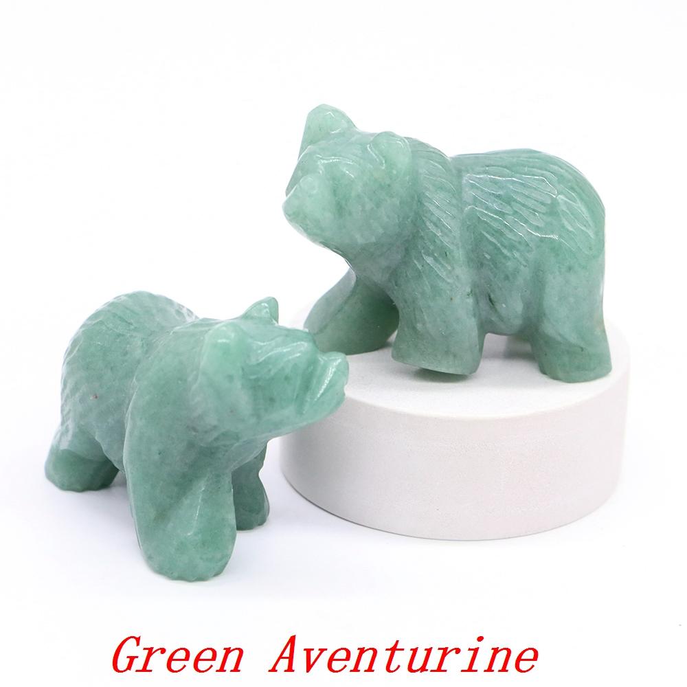 2" Natural Crystal Bear Figurine Healing Stone Carved Animals Reiki Crafts Small Statue Decoration Home Decor Present Souvenir